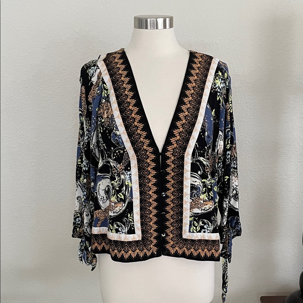 Free People Black and Gold Patterned Blouse - Picture 1 of 6